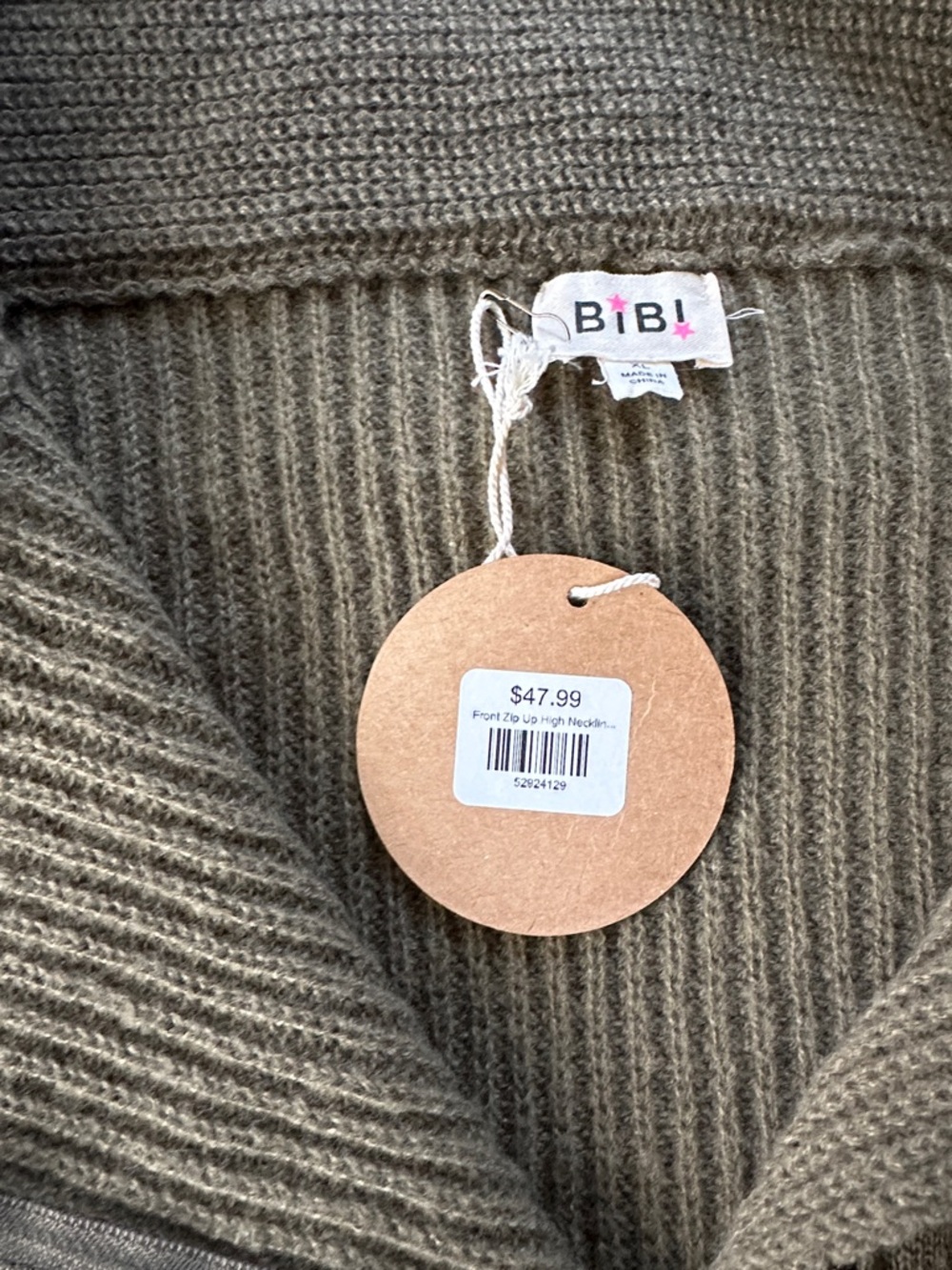 BiBi Olive Ribbed Zip Front Knit Jacket - Picture 3 of 6